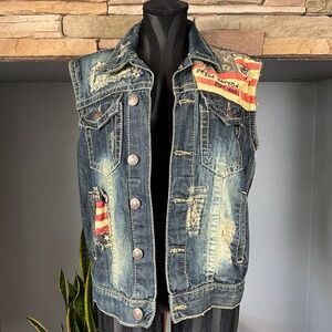 Smoke Rise Americana Denim 3D Flag Vest Cool Distressed Patriotic Blue Red Men S